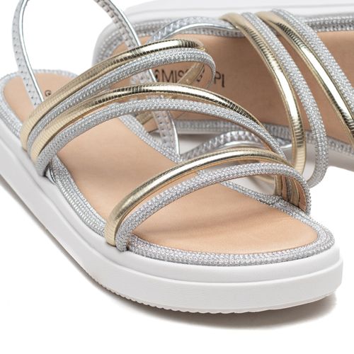 Sandália Feminina Mississipi Flatform Tiras com Brilho Prata