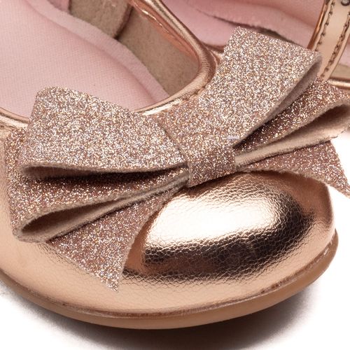 Sapato Infantil Molekinha Metalizado com Glitter Ouro Rosado