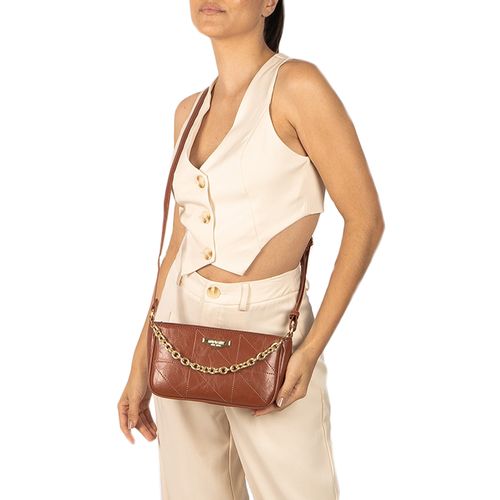 Mini Bolsa Feminina Rafitthy Transversal com Corrente Marrom
