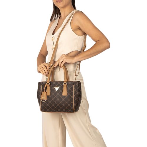 Bolsa Feminina Rafitthy Média Monograma Marrom Escuro