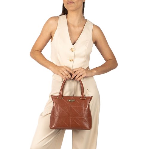 Bolsa Feminina Rafitthy Tote Média Costuras Marrom Claro