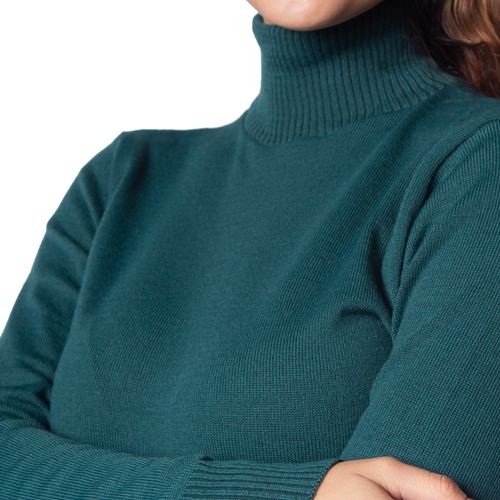 Blusa Básica Feminina Oliveira Malhas em Tricot com Gola Alta Verde Escuro