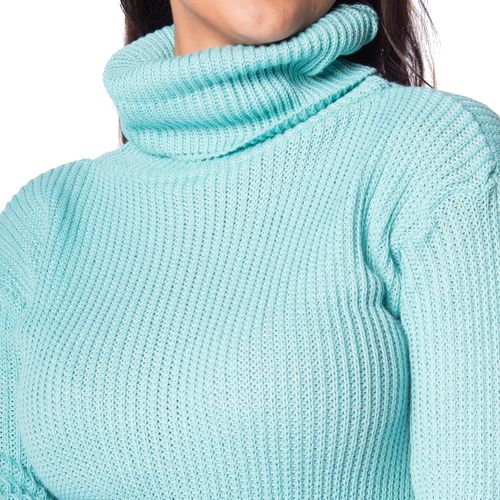 Blusa Feminina Oliveira Malhas em Tricot Gola Alta Dobrável Verde Claro