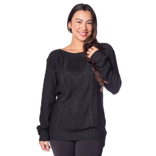 Blusa Feminina Oliveira Malhas com Textura e Gola Canoa Preto