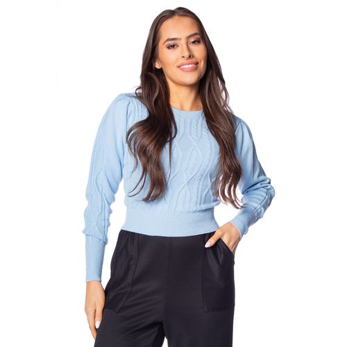 Blusa Cropped Feminina Oliveira Malhas com Relevos Azul Claro