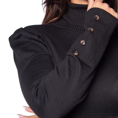 Blusa Cropped Feminina Oliveira Malhas com Gola Alta e Babados Preto