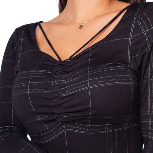 Vestido Feminino Rovitex Manga Longa Xadrex Preto