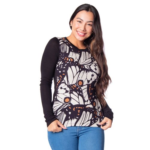 Blusa Feminina Rovitex Endless Estampada Preto/bege