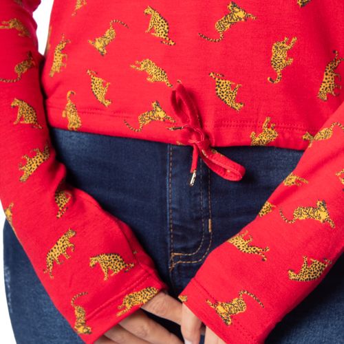 Blusão Feminino Rovitex em Moletinho Onças Vermelho