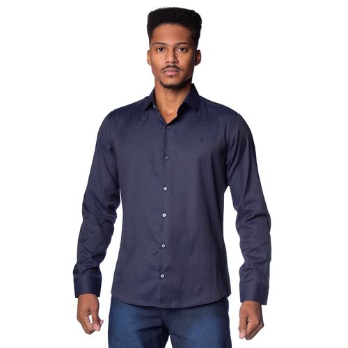 Camisa Masculina Amil Slim Aglow Manga Longa Marinho
