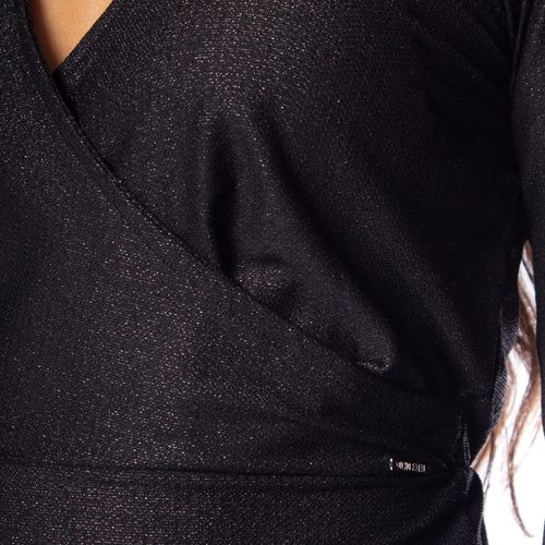 Blusa Cropped Feminina Olho Fatal Transpassada Brilho Preto