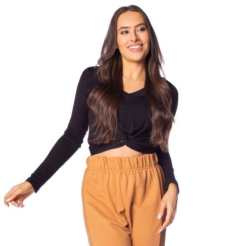 Blusa Feminina Rovitex Manga Longa Transpassada Preto