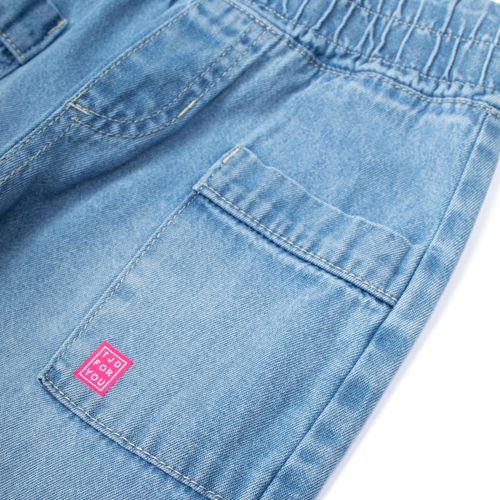 Calça Jeans Infantil Trajadinhos Wide Leg com Elástico Azul