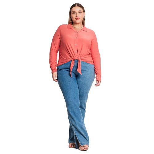 Camisa Feminina Rovitex Plus Size Em Viscose Coral