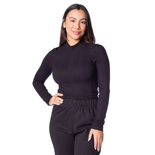 Blusa Feminina Cativa Canelada Gola Média Preto