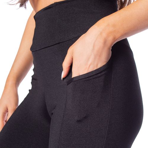 Legging Feminina Estilo do Corpo Gym Brilho com Bolsos Preto
