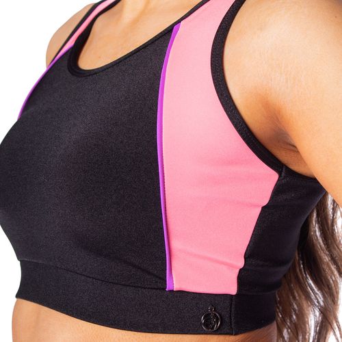 Top Feminino Estilo do Corpo Gym Brilho Preto/rosa