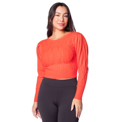 Blusa Cropped Feminina Oliveira Malhas com Relevos Laranja
