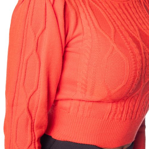 Blusa Cropped Feminina Oliveira Malhas com Relevos Laranja