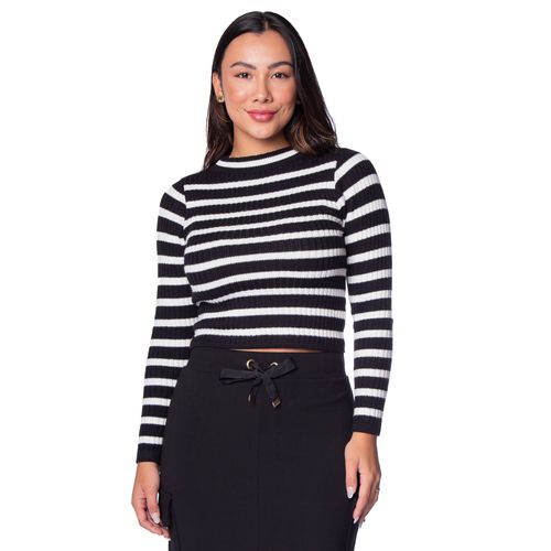 Blusa Cropped Feminina Oliveira Malhas Listrada Preto/branco