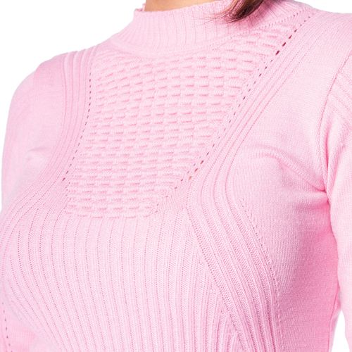 Blusa Feminina Oliveira Malhas com Ponto Bolha Rosa Claro