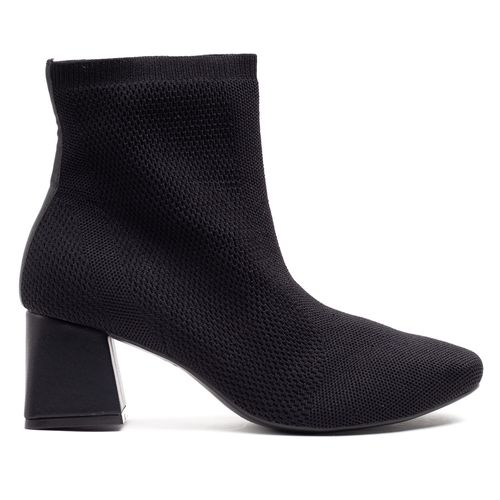 Bota Feminina Bebecê de Malha Knit com Bico Quadrado Preto