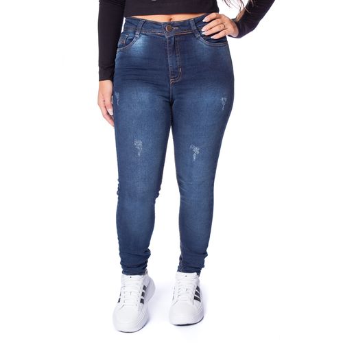 Calça Jeans Feminina Eagle Rose Cigarrete com Puídos Azul Escuro
