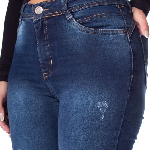 Calça Jeans Feminina Eagle Rose Cigarrete com Puídos Azul Escuro