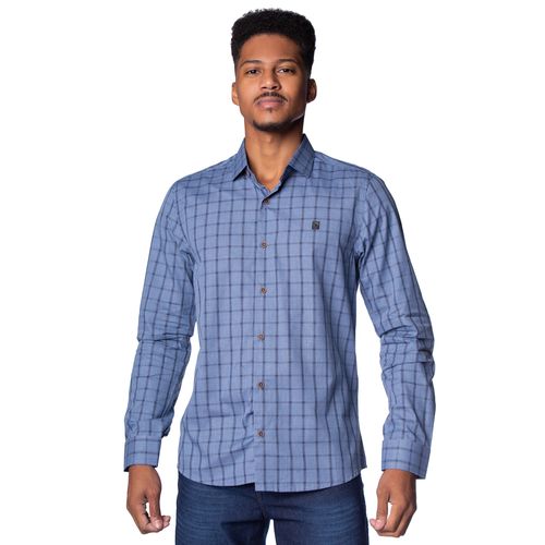 Camisa Masculina Amil Slim Capitan Xadrez Azul