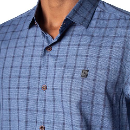 Camisa Masculina Amil Slim Capitan Xadrez Azul