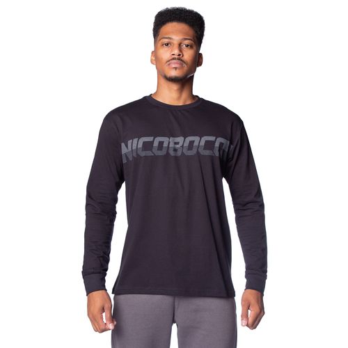 Camiseta Masculina Nicoboco Manga Longa com Estampa Preto