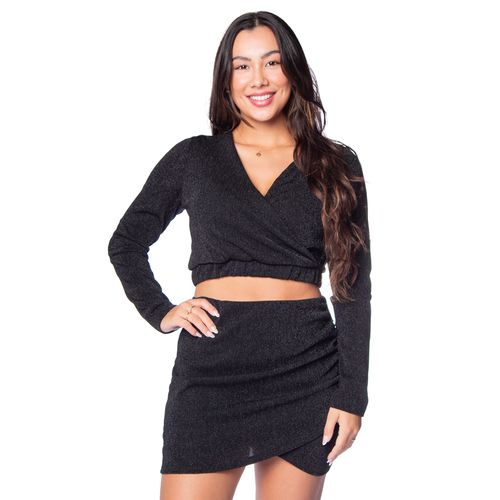 Blusa Feminina Rovitex Endless Transpassada Brilho Preto