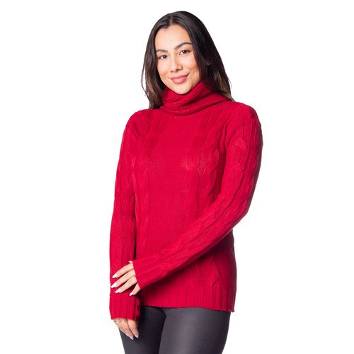 Blusa Feminina Oliveira Malhas em Tricot com Gola Alta Vermelho