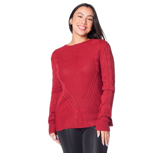 Blusa Feminina Oliveira Malhas Detalhe Tranças Vermelho Escuro