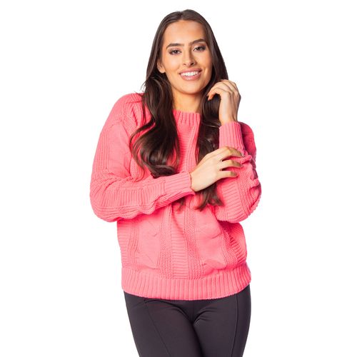 Blusa Feminina Oliveira Malhas em Tricot com Texturas Pink