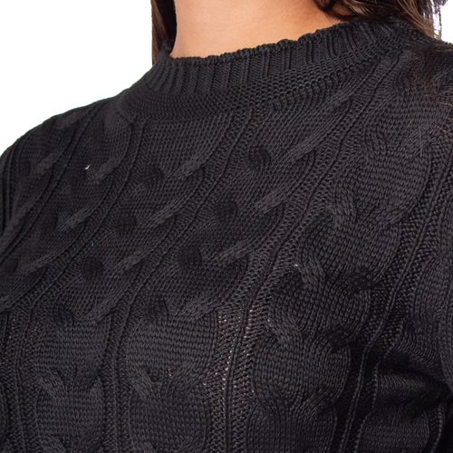 Blusa Feminina Oliveira Malhas em Tricot Mangas Bufantes Preto