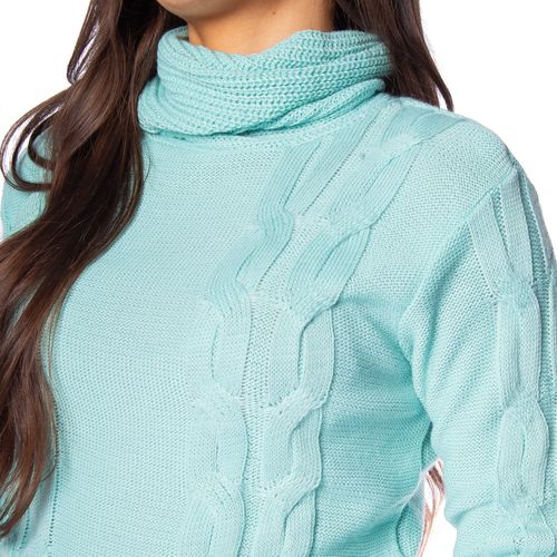 Blusa Feminina Oliveira Malhas em Tricot com Gola Alta Verde Claro