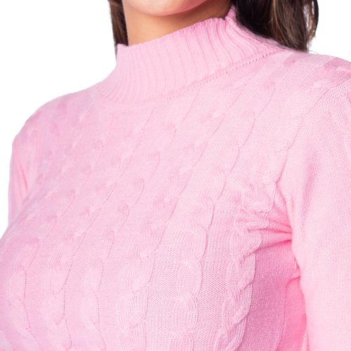 Blusa Feminina Oliveira Malhas com Tranças e Gola Média Rosa
