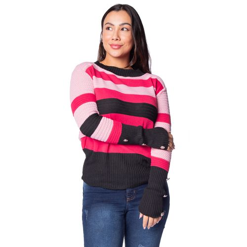 Blusa Feminina Oliveira Malhas com Listras Preto/rosa