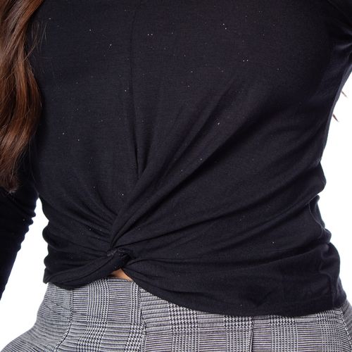 Blusa Cropped Feminina Olho Fatal com Brilho e Torção Preto