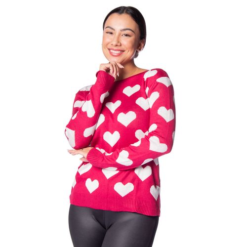 Blusa Feminina Oliveira Malhas Corações Cola Canoa Rosa/branco