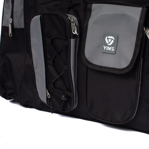 Sacola de Viagem Yins Grande com Bolsos Frontais Preto/cinza