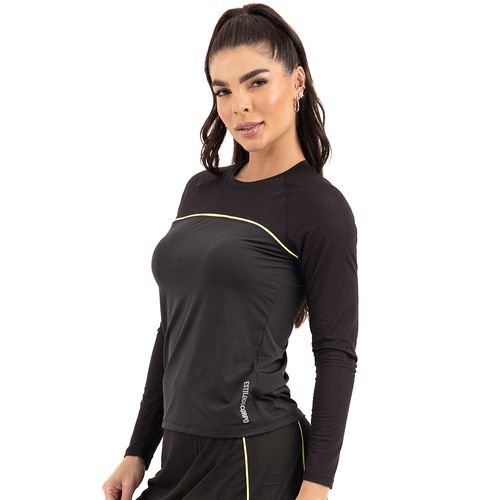 Blusa Feminina Estilo do Corpo Manga Longa Preto/verde