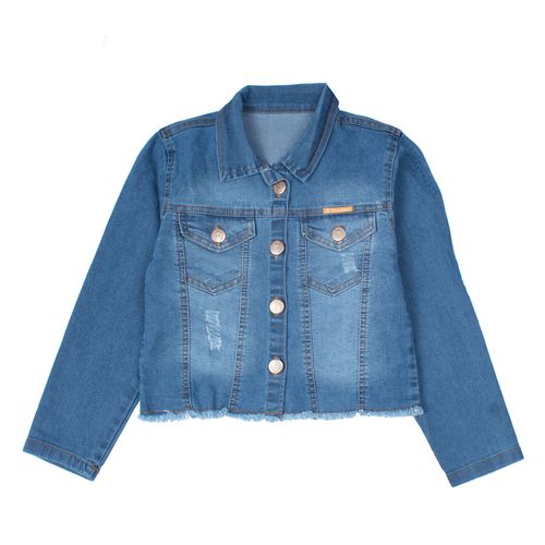 Jaqueta Jeans Infantil Trajadinhos Barra Desfiada Azul
