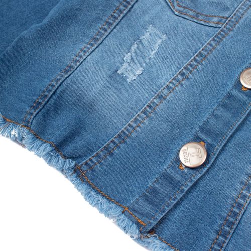 Jaqueta Jeans Infantil Trajadinhos Barra Desfiada Azul