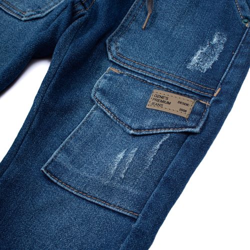 Calça Jeans Infantil Oznes 4-8 com Elástico e Bolsos Azul Escuro