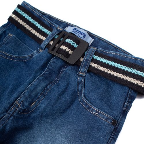 Calça Jeans Infantil Menino Oznes 4-8 Slim com Cinto Azul