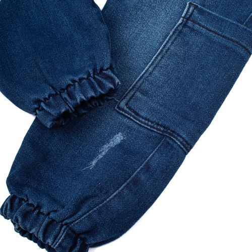 Calça Jeans Infantil Trajadinhos Jogger com Bolsos Azul