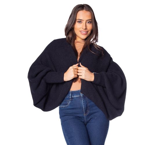 Casaco Feminino Biamar Tricot Pluma Manga Ampla Preto