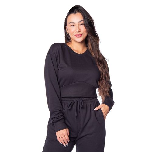 Moletom Cropped Feminino Over Surf Básico Preto
